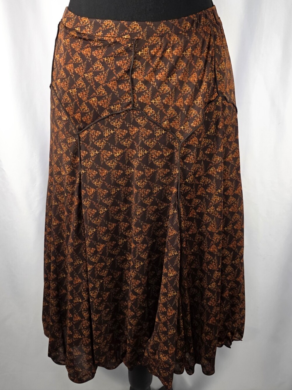 Coldwater Creek Brown Orange Geometric Midi Skirt PS Petite Small
